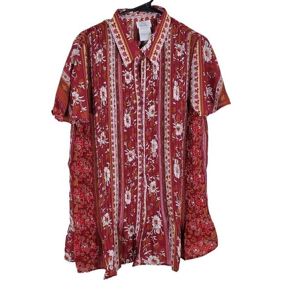 Only Necessities Womens 1X Red Orange Floral Pleated Accordion Tunic Top EUC - Picture 1 of 9